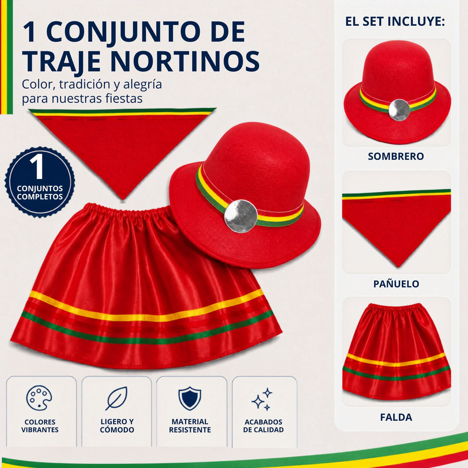 Traje Nortino Niña 3 Piezas Rojo Baile Típico Fiestas Patrias