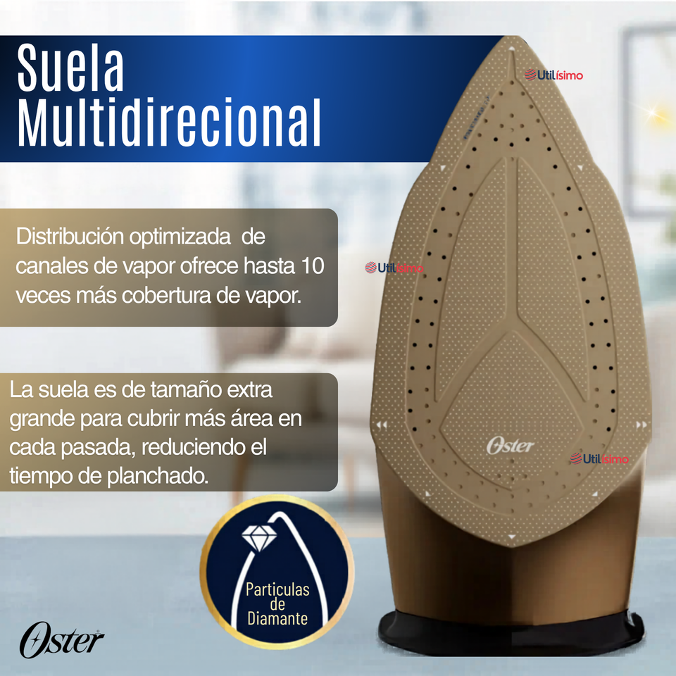 Plancha de vapor Oster® PressXpress S9000 Suela XL con diamante bronce GCSTPX9001-052