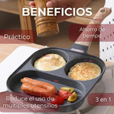 Sartén de Aluminio Antiadherente 3 en 1 Para Huevos Panqueques Hamburguesas