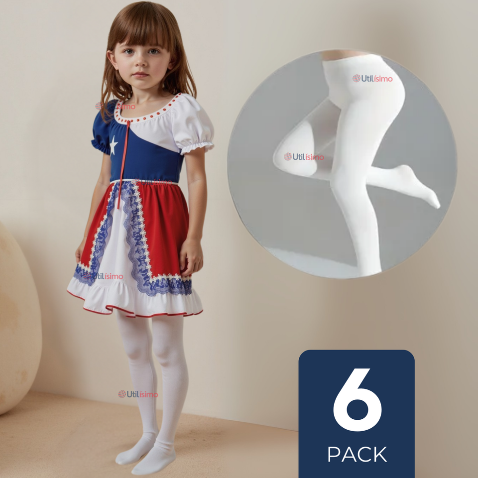 Pack 6 Ballerinas Pantys Primera Capa Blancas Niña Fiestas Patrias Blanco