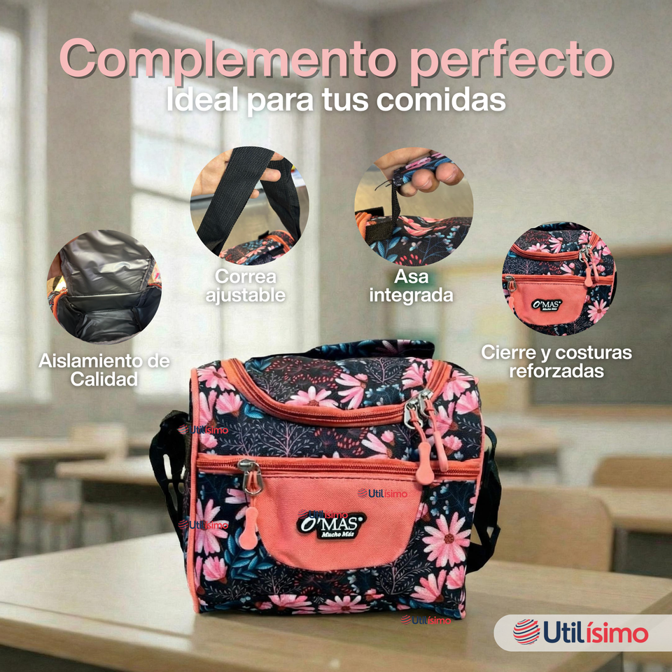 Mochila Bolso Escolar + Estuche + Lonchera 45Cm Niña Tela Oxford Night Blossom