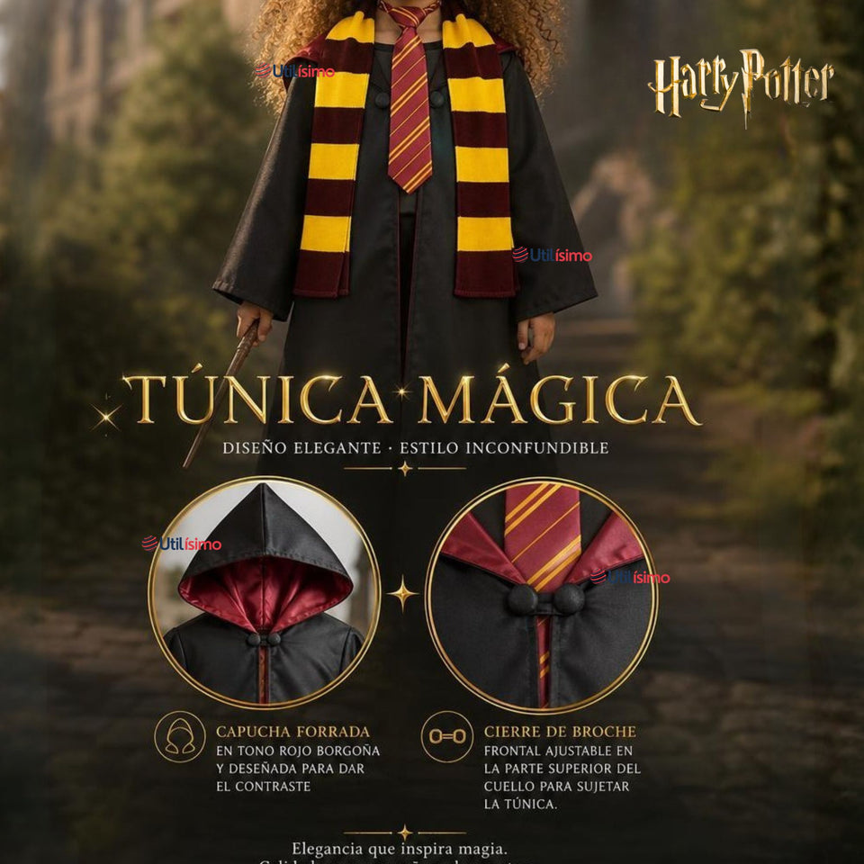 Disfraz Harry Potter Con Capa + Bufanda + Corbata + Varita Gryffindor Niño y Niña