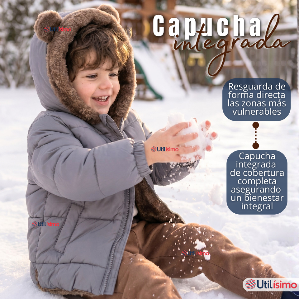 Parka Osito Con Capucha Manga Larga Gris Niño Infantil
