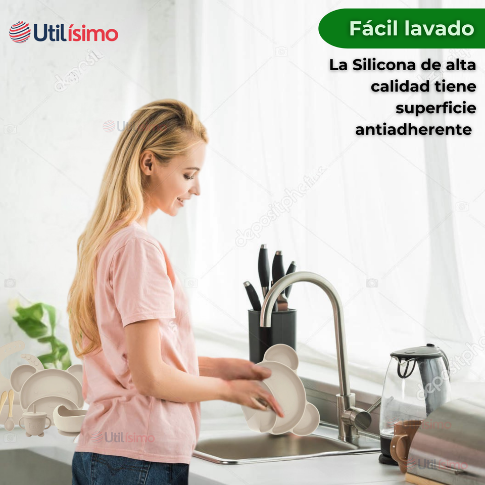 Set De Alimentación Bebé Silicona 6 Piezas Libre BPA Colores Surtidos