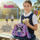 Mochila Kuromi Escolar Con Ruedas + Estuche + Lonchera Desmontable Poliéster Lila Niña