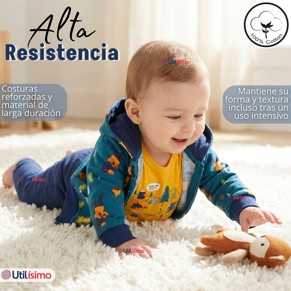 Conjunto 3 Piezas Buzo Pantalón Polerón Body De Algodón Amarillo Osos Bebé Niño
