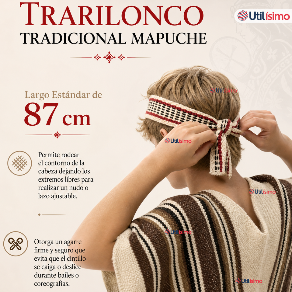Trarilonco Cintillo Mapuche Rojo 87cm Fechas Patrias