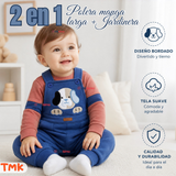 Conjunto 2 Piezas Jardinera Polera Manga Larga 100% Algodón Bebé Niño Jumper Tedmimak Adorable Puppy
