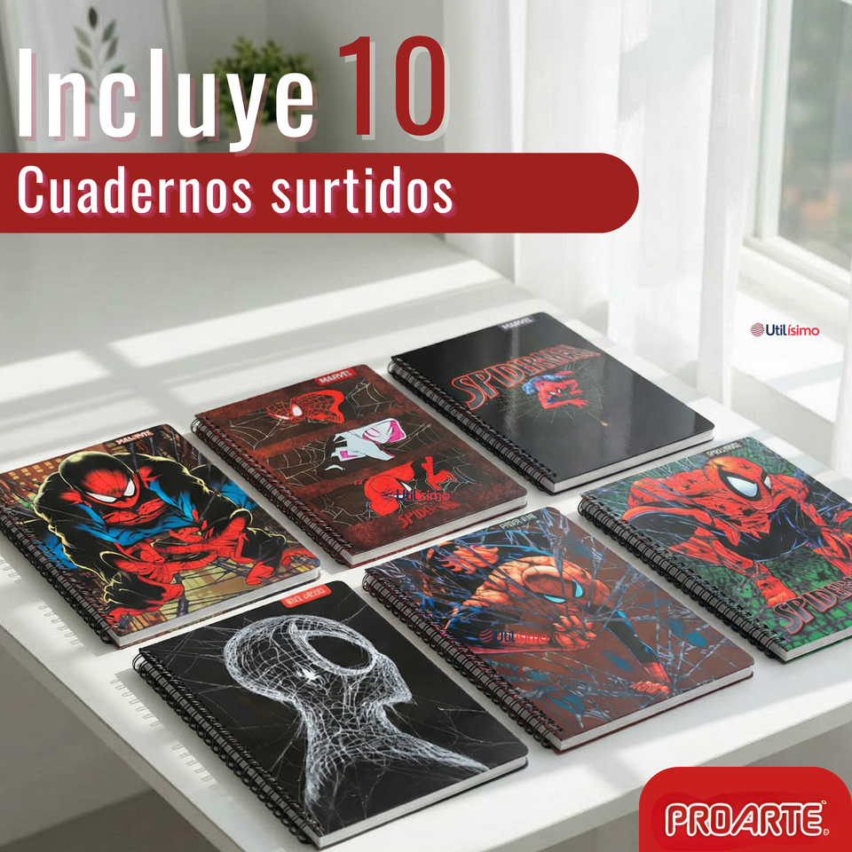 Pack 10 Cuadernos Universitarios SpiderMan 100 Hojas Proarte Diseño Surtido