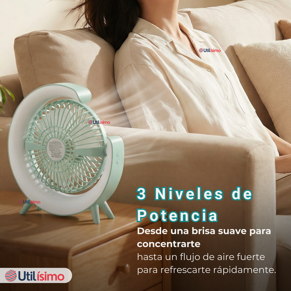 Mini Ventilador Portátil De Mesa Con Luz Led Recargable USB Verde Agua