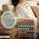 Mini Ventilador Portátil De Mesa Con Luz Led Recargable USB Verde Agua