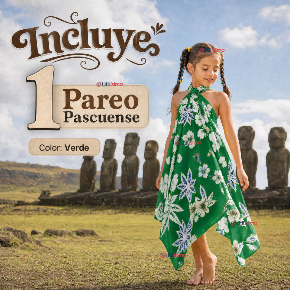 Pareo Pascuense Niña Hawaiano Verde Danza Fiestas Patrias