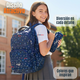 Mochila Escolar Con Estuche 46cm Poliéster Impermeable Niña Juvenil