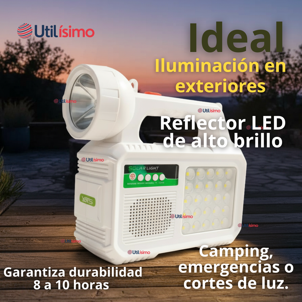 Kit Solar Camping Emergencia Con Radio-Parlante- Foco-Linterna 2 Ampolletas Recargable USB