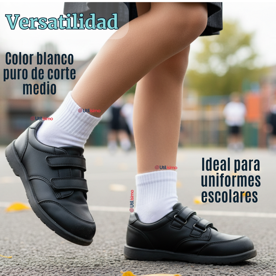 Calcetín Tobillera Corto Algodón Color Blanco Niña y Niño