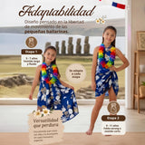Traje Pareo Pascuense Hawaiano Azul con Collar Niña Fiestas Patrias
