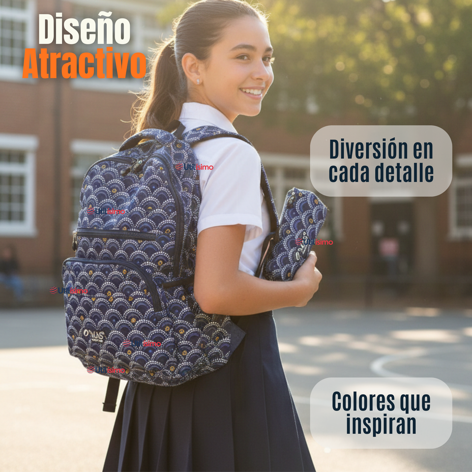 Mochila Escolar Con Estuche 46cm Poliéster Impermeable Niña Juvenil