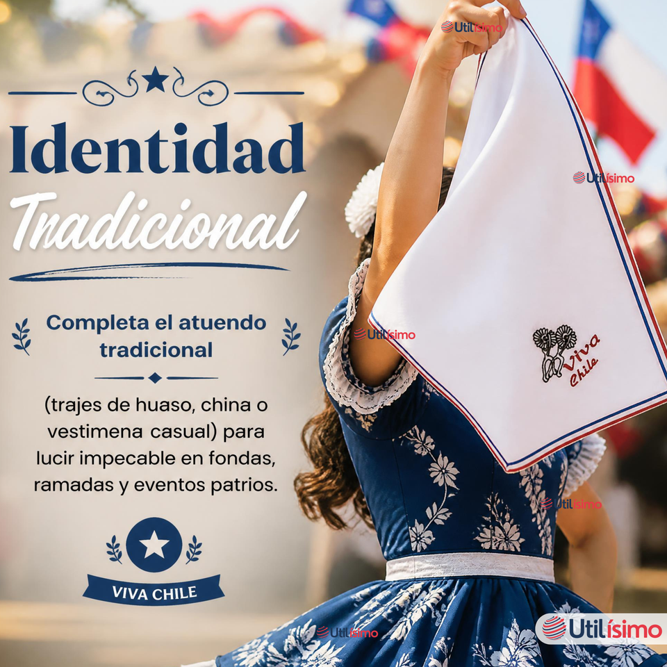 Pañuelo Baile Cueca 45cm Bordado Espuelas Algodón Fiestas Patrias