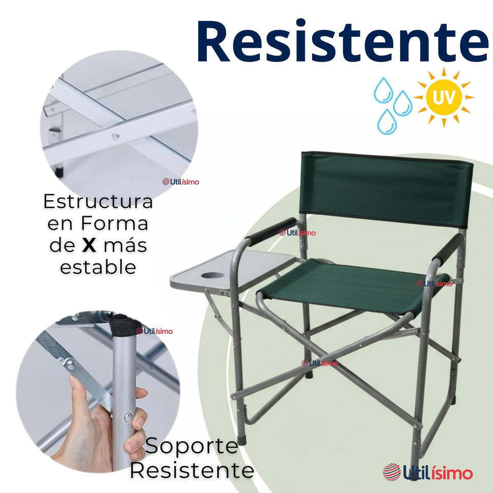 Silla Plegable De Playa Camping con Mesa Lateral Diseño Unicolor