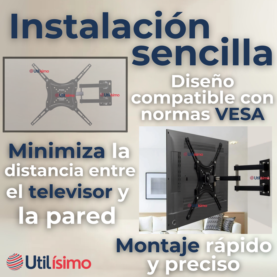 Soporte TV Pared Con Brazo 50Kg 14 a 55 Pulgadas 14 15 17 19 22 24 27 32 39 40 42 43 49 50 55