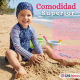 Traje de Baño Enterito Cremallera Manga Larga Con Gorro Niña 1 a 8 años Blue Flowers