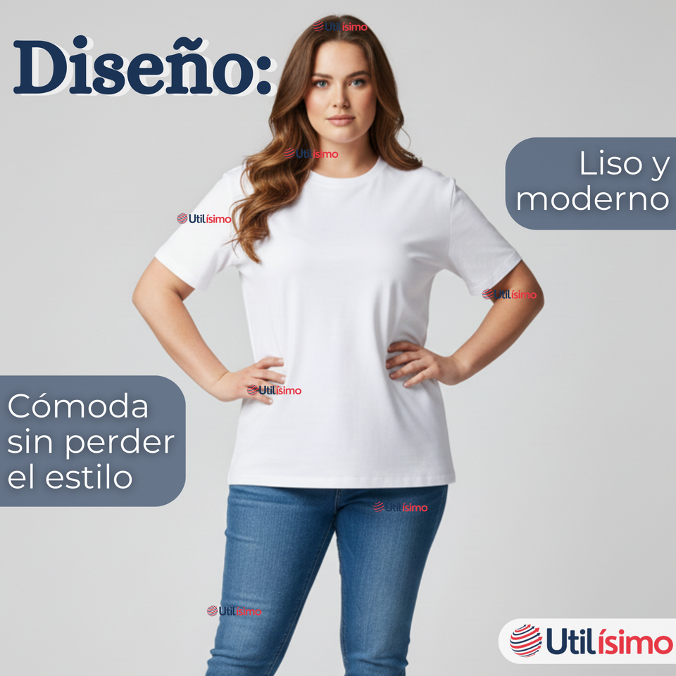 Camiseta Polera 100% Algodón Básica Lisa Elástica Mujer Blanco