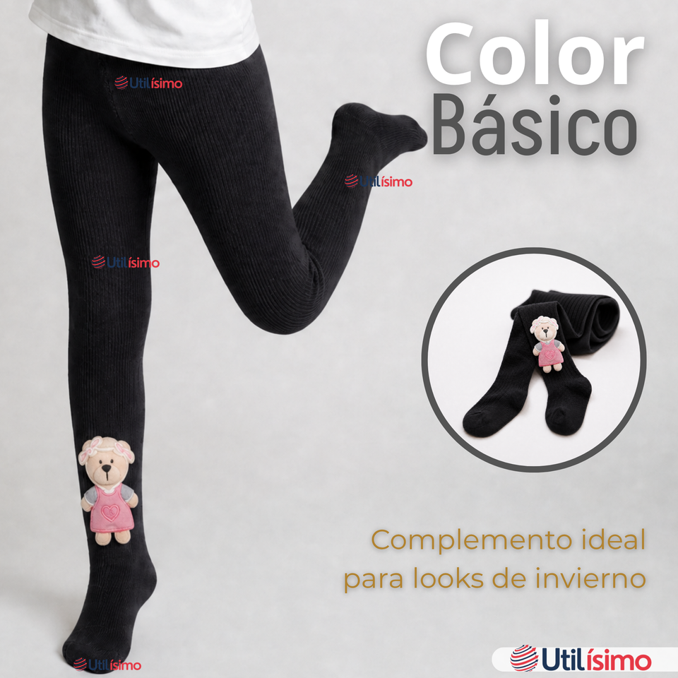 Panty 3D Osito Negro Tejida Niña Ballerina 78% Algodón Premium