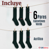 Pack 6 Calcetínes Escolares Largo Acrílico Verde Niñas Juvenil