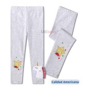 Calzas Niña Unicornio Con Estrella Gris Jump Kids 100% Algodón