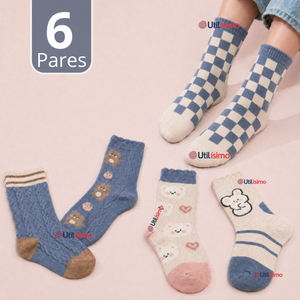 Pack 6 Pares Calcetines De Lana Confort Térmico Mujer Diseños Juveniles