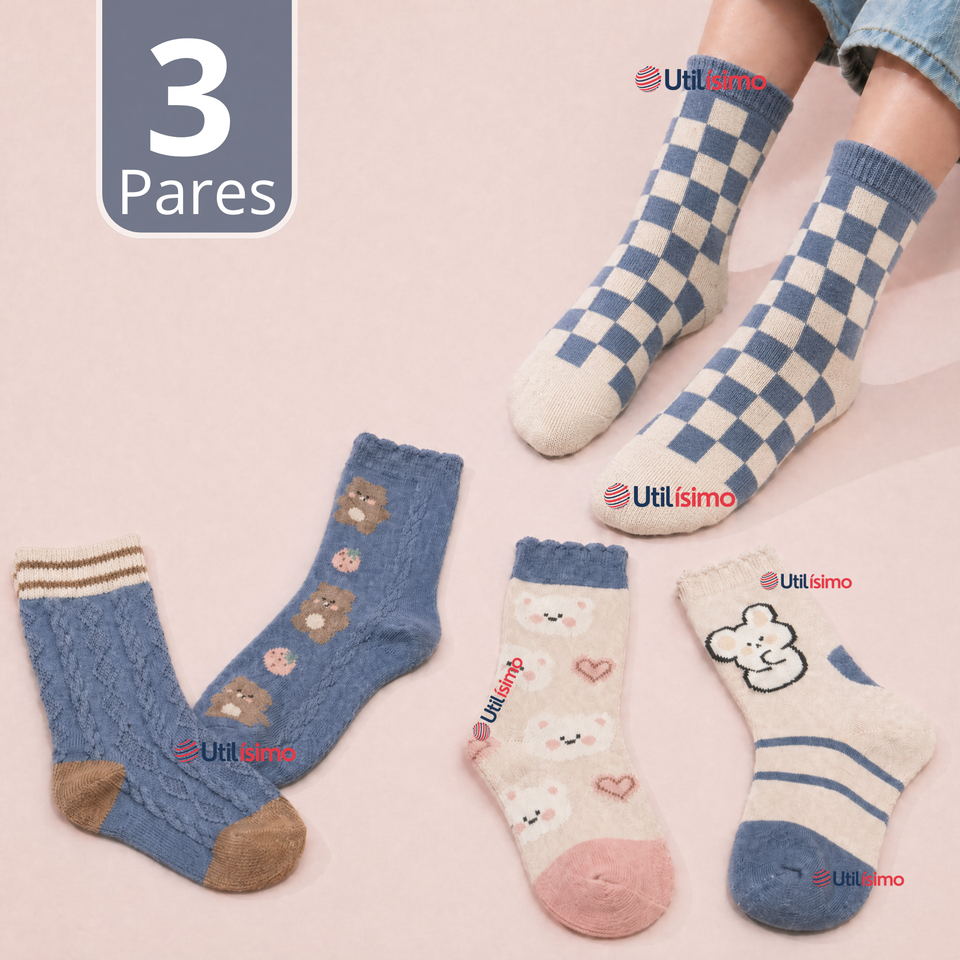 Pack 3 Pares Calcetines de Lana Confort Térmico Mujer Diseños Juveniles