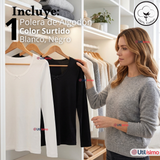 Camiseta Polera Algodón Primera Capa Manga Larga Blanco Negro Mujer