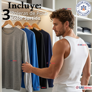 Pack 3 Camisetas Poleras Polar Primera Capa Manga Larga Colores Surtidos Hombre