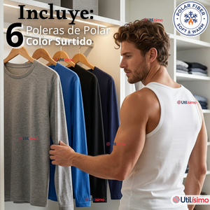 Pack 6 Camisetas Poleras Polar Primera Capa Manga Larga Colores Surtidos Hombre