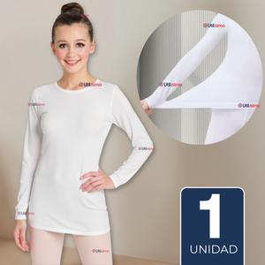 Camiseta De Panty Elástica Transpirable Manga Larga Segunda Piel Niña Nylon Blanco