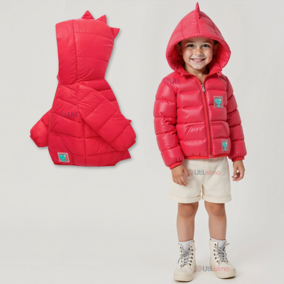 Parka Dinosaurio Con Capucha Manga Larga Niño