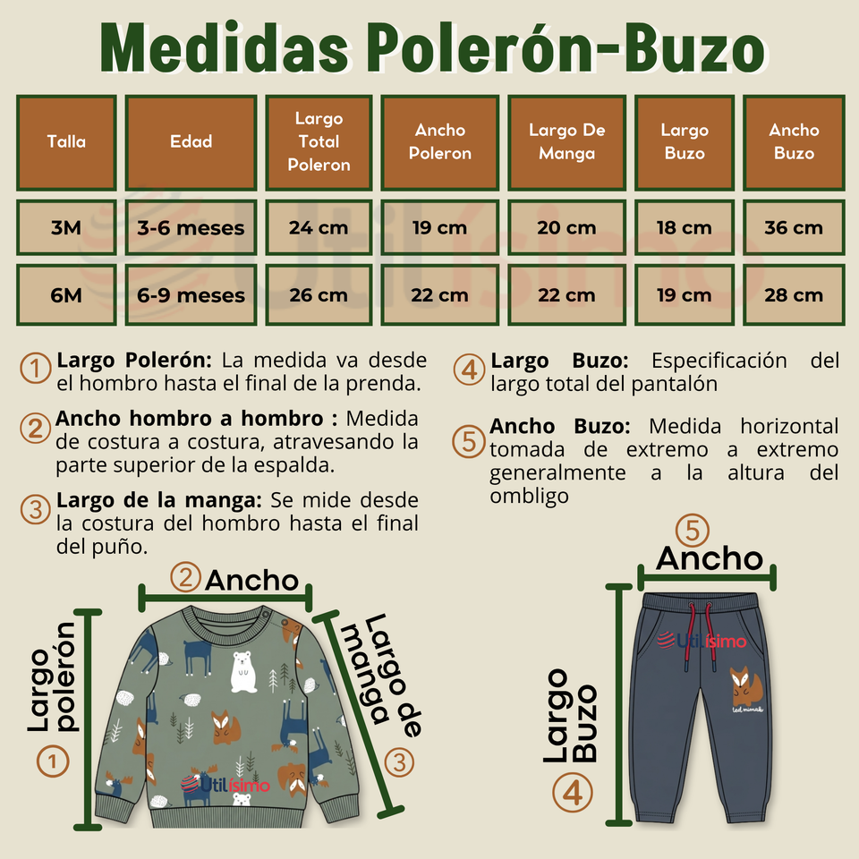 Conjunto 2 Piezas Buzo Pantalón Y Polerón De Algodón Verde Animales Bebé Niño