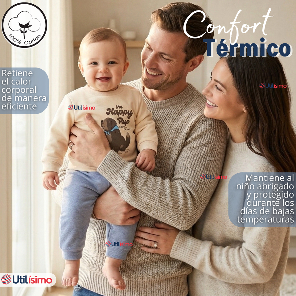Conjunto 2 Piezas Buzo Pantalón Y Polerón De Algodón Beige Bebé Niño