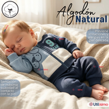 Conjunto 2 Piezas Buzo Pantalón Y Polerón Con Capucha De Algodón Azul Bebé Niño