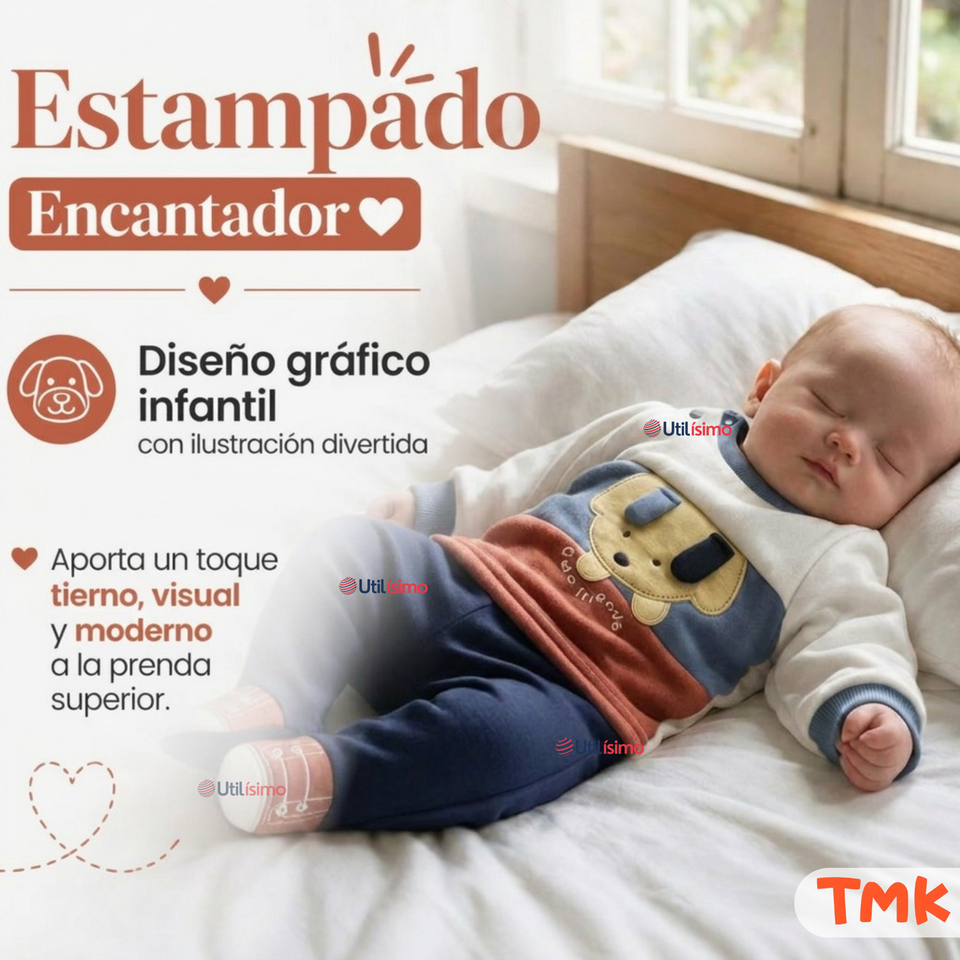 Conjunto 2 Piezas 100% Algodón Tedmimak Niño Cute Baby