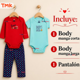 Conjunto 3 Piezas 100% Algodón Tedmimak Niña Sweet Red