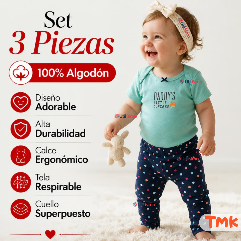 Conjunto 3 Piezas 100% Algodón Tedmimak Niña Sweet Red