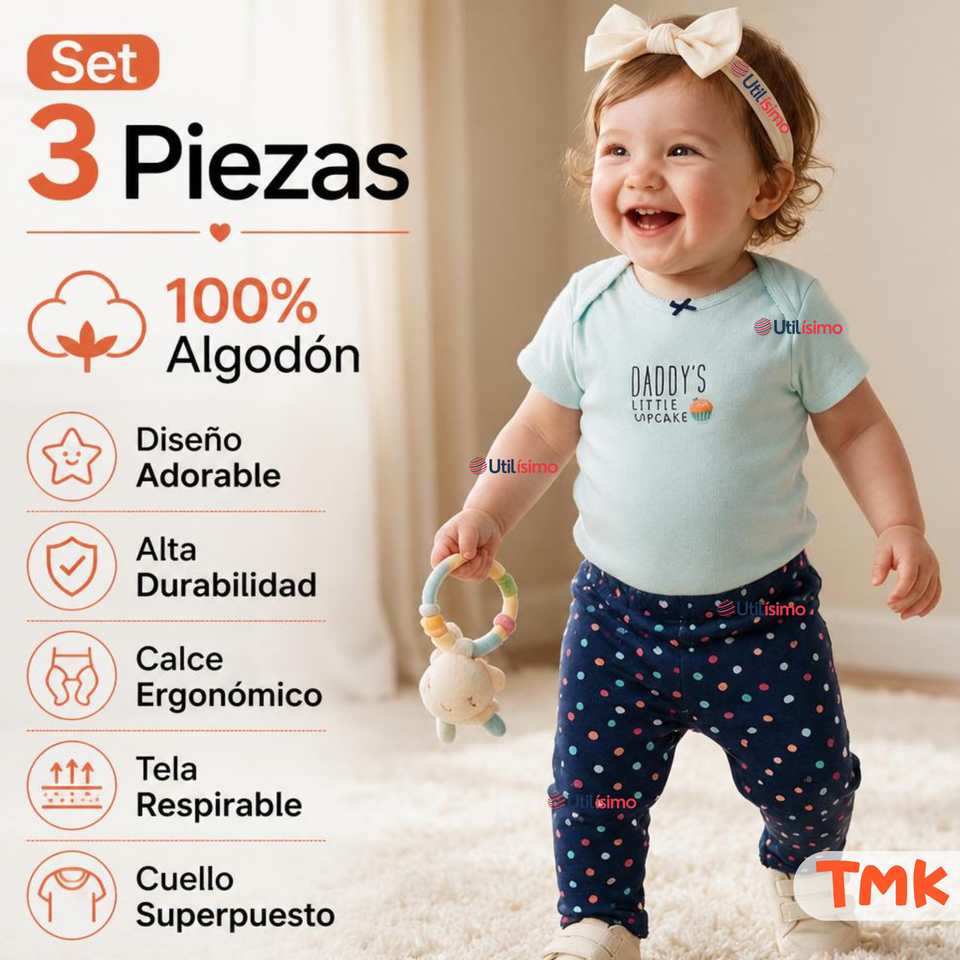 Conjunto 3 Piezas 100% Algodón Tedmimak Niña Cupcake Orange
