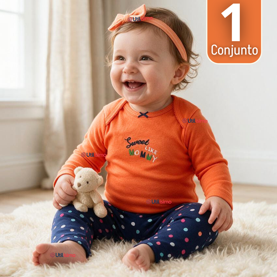 Conjunto 3 Piezas 100% Algodón Tedmimak Niña Cupcake Orange