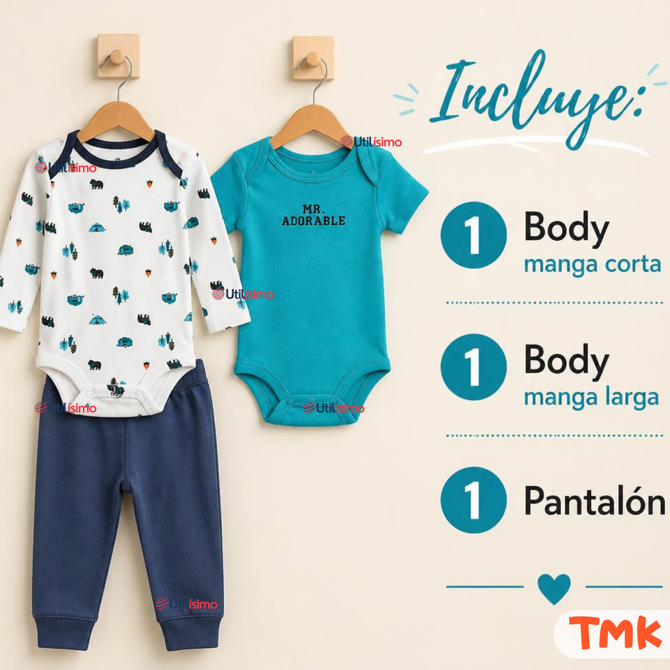 Conjunto 3 Piezas 100% Algodón Tedmimak Niño Forest Child