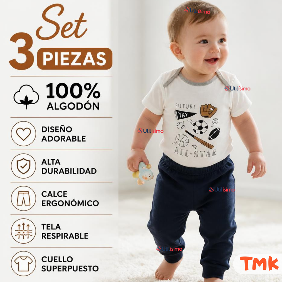 Conjunto 3 Piezas 100% Algodón Tedmimak Niño Tiny Sport