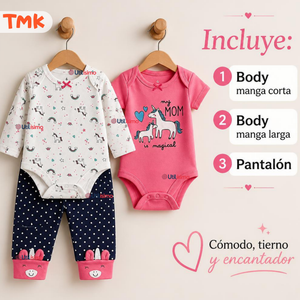 Conjunto 3 Piezas 100% Algodón Tedmimak Niña Baby Unicorn