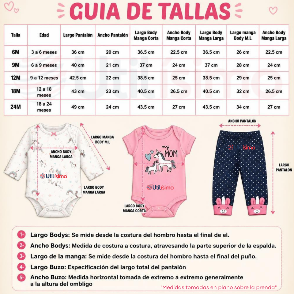 Conjunto 3 Piezas 100% Algodón Tedmimak Niña Baby Unicorn