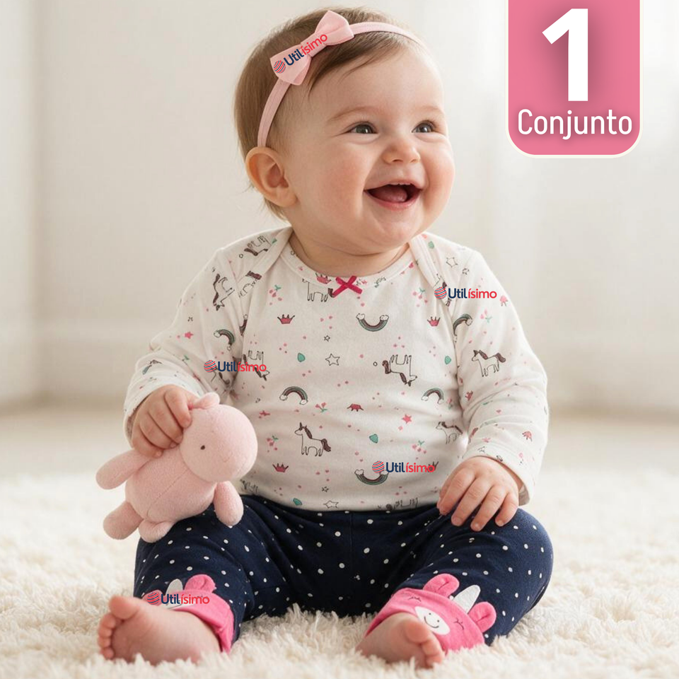 Conjunto 3 Piezas 100% Algodón Tedmimak Niña Baby Unicorn