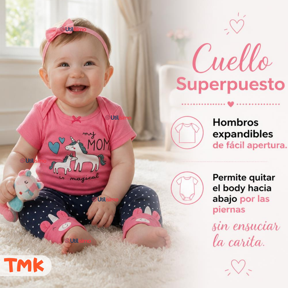 Conjunto 3 Piezas 100% Algodón Tedmimak Niña Baby Unicorn